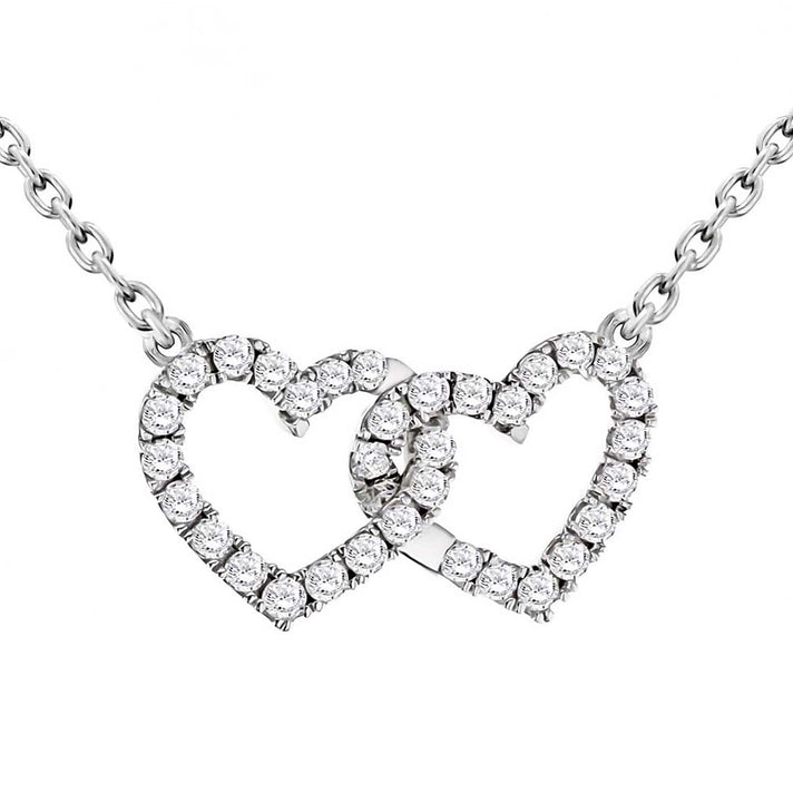 Sterling Silver Rhodium Plated CZ 19mm x 1mm Double-Heart Adjustable Necklet 15.5 - 16.5 Inch 8928820 1