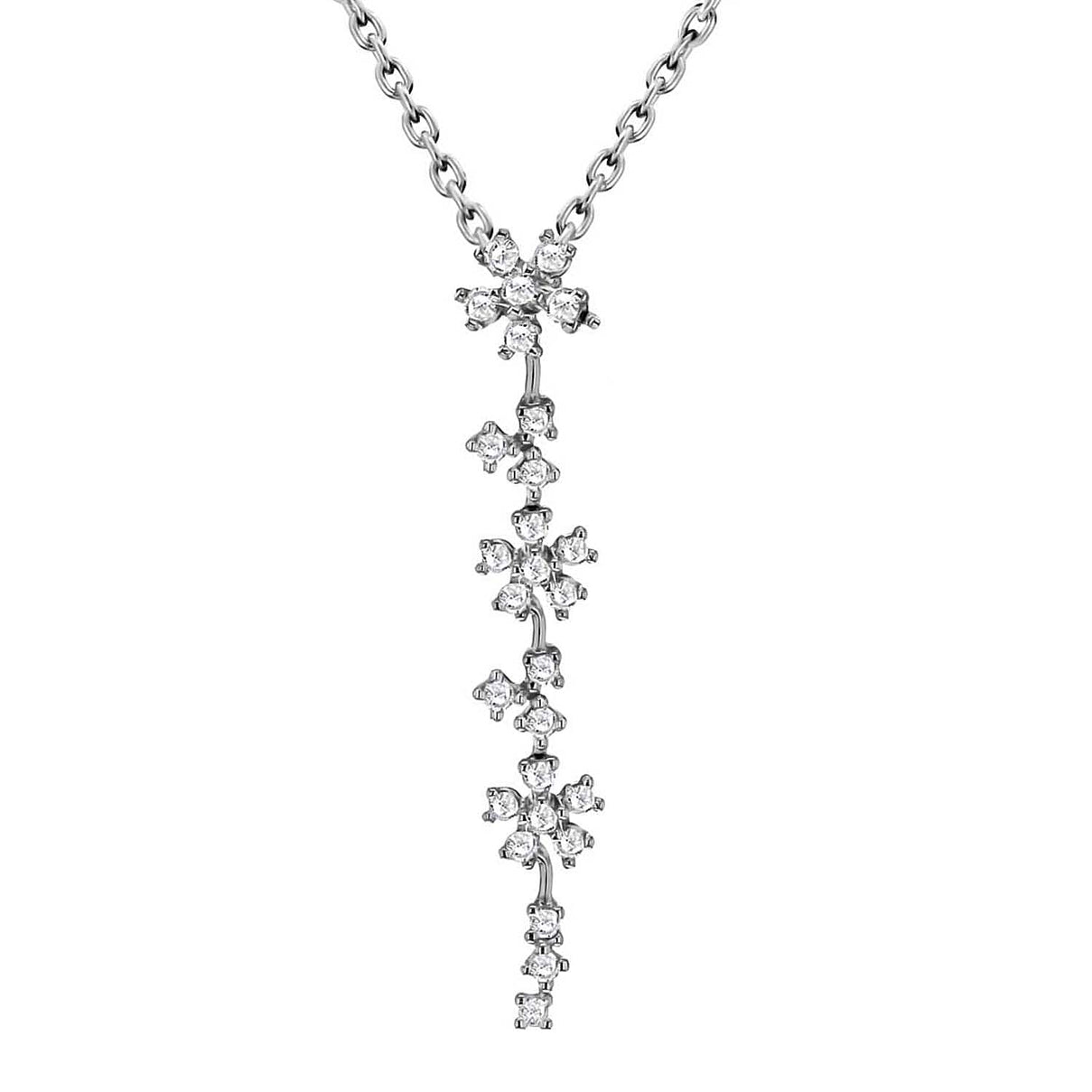 Sterling Silver Rhodium Plated CZ Flower Drop Adjustable Necklet 15.5 - 16.5 Inch 8928822 0