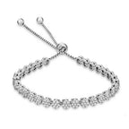 Sterling Silver Rhodium Plated CZ Stone Pave Adjustable Slider Tennis Bracelet 5 - 9 Inch