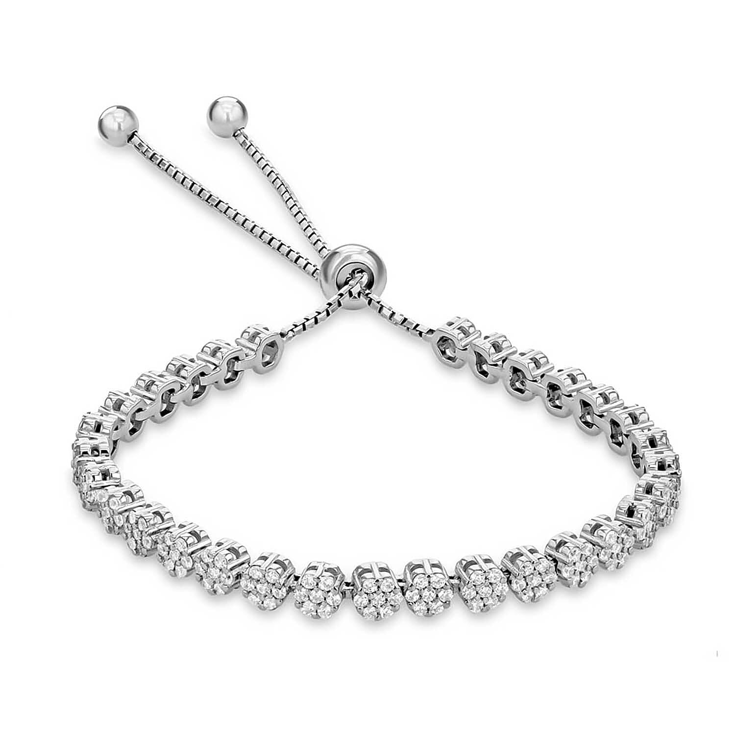 Sterling Silver Rhodium Plated CZ Stone Pave Adjustable Slider Tennis Bracelet 5 - 9 Inch 8928905 0