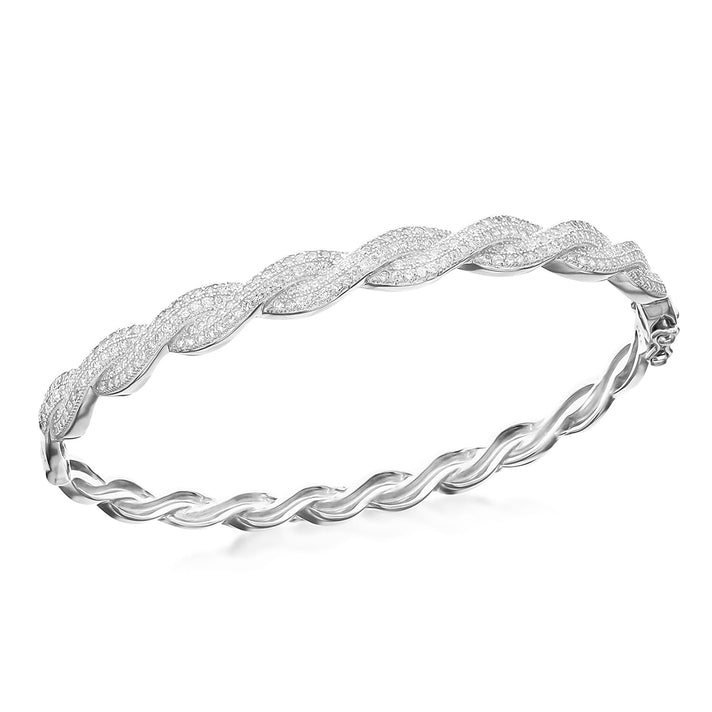 Sterling Silver Rhodium Plated CZ Twisted Bangle 7.15 Inch 8927670 1