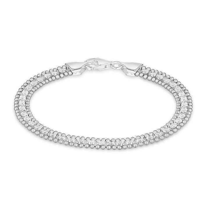 Sterling Silver Rhodium Plated CZ and Ball Bracelet 7.5 Inch 8928883 1