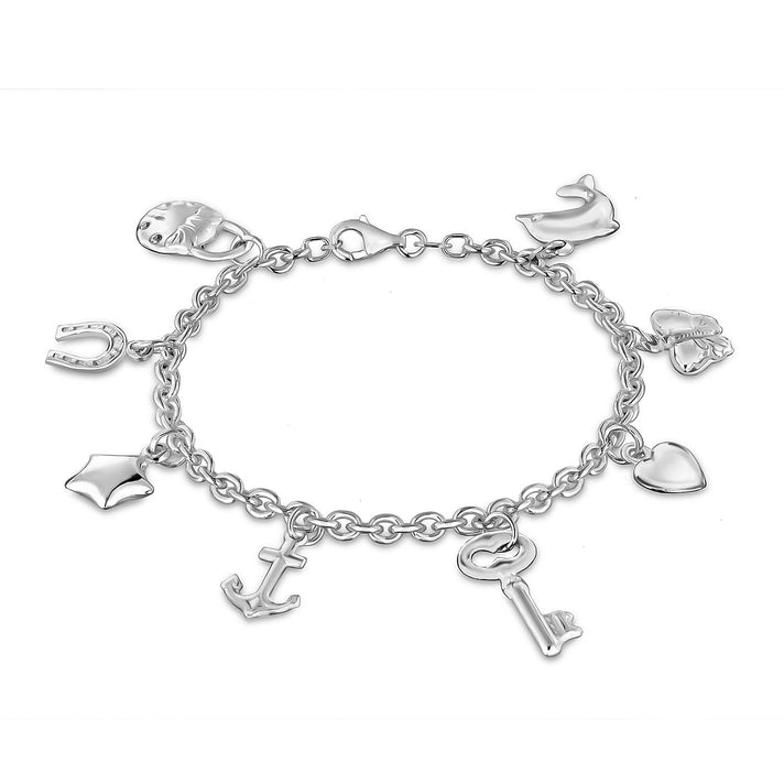 Sterling Silver Rhodium Plated 8 Charm Belcher Bracelet 7.5 Inch 8928850 1