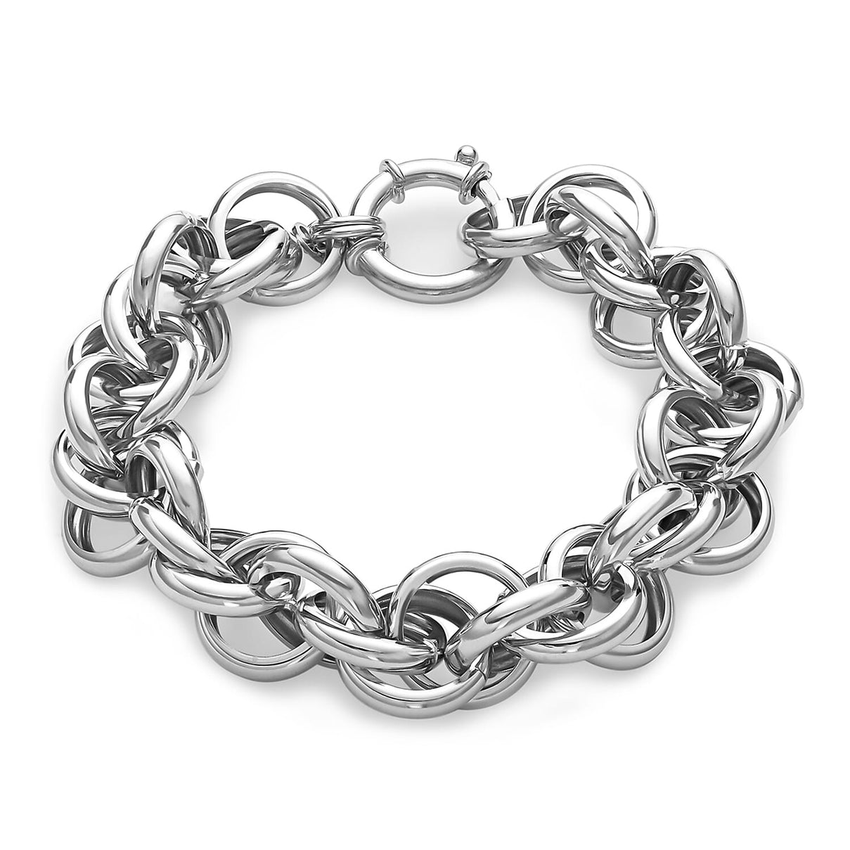 Sterling Silver Rhodium Plated Chunky Hollow 15.3mm Prince of Wales Chain Bracelet 8 Inch 8928894 0