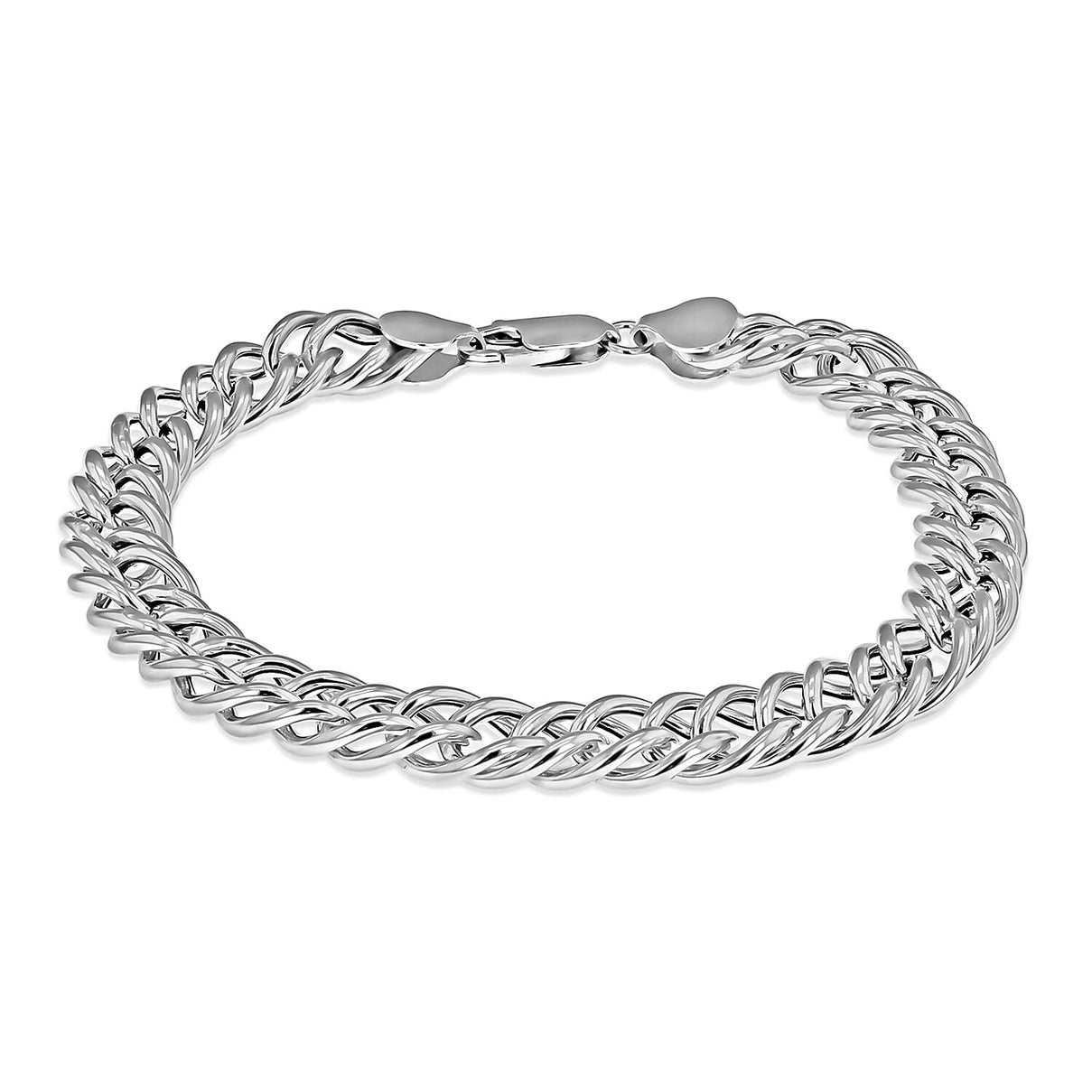 Sterling Silver Rhodium Plated Double Curb Chain Bracelet 8 Inch 8928848 0