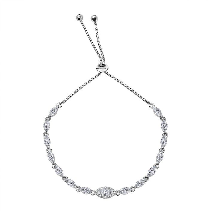 Sterling Silver Rhodium Plated Marquise CZ 5.5mm Adjustable Box Chain Slider Bracelet 4 - 9 Inch 8928898 1