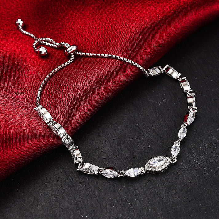 Sterling Silver Rhodium Plated Marquise CZ 5.5mm Adjustable Box Chain Slider Bracelet 4 - 9 Inch 8928898 2