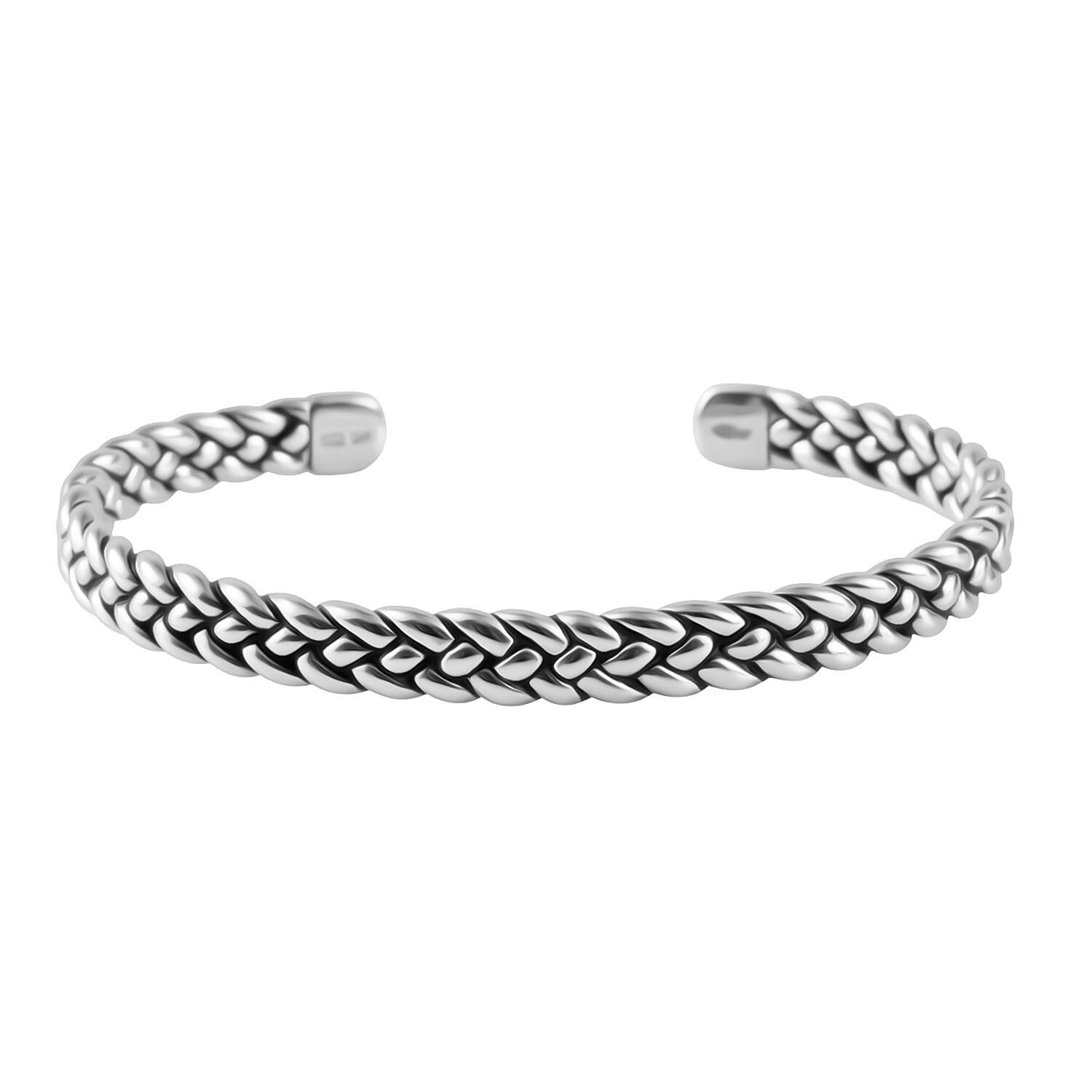 Sterling Silver Rhodium Plated Oxidised 7mm Braided Cuff Bangle (Size - 6-7) 7312527 0