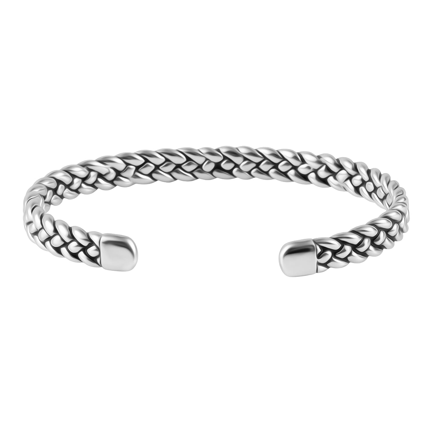 Sterling Silver Rhodium Plated Oxidised 7mm Braided Cuff Bangle (Size - 6-7) 7312527 3