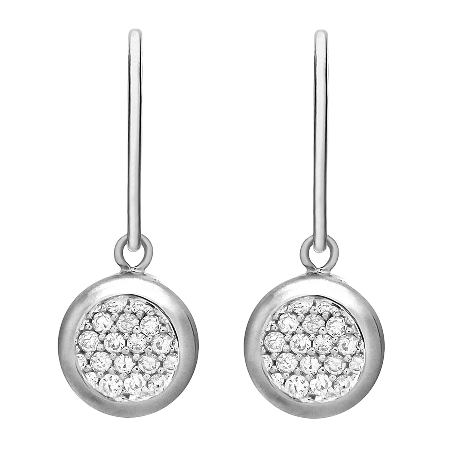 Sterling Silver Rhodium Plated Pave Set CZ Disc Drop Earrings 8927600 0