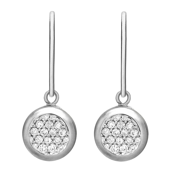 Sterling Silver Rhodium Plated Pave Set CZ Disc Drop Earrings 8927600 1
