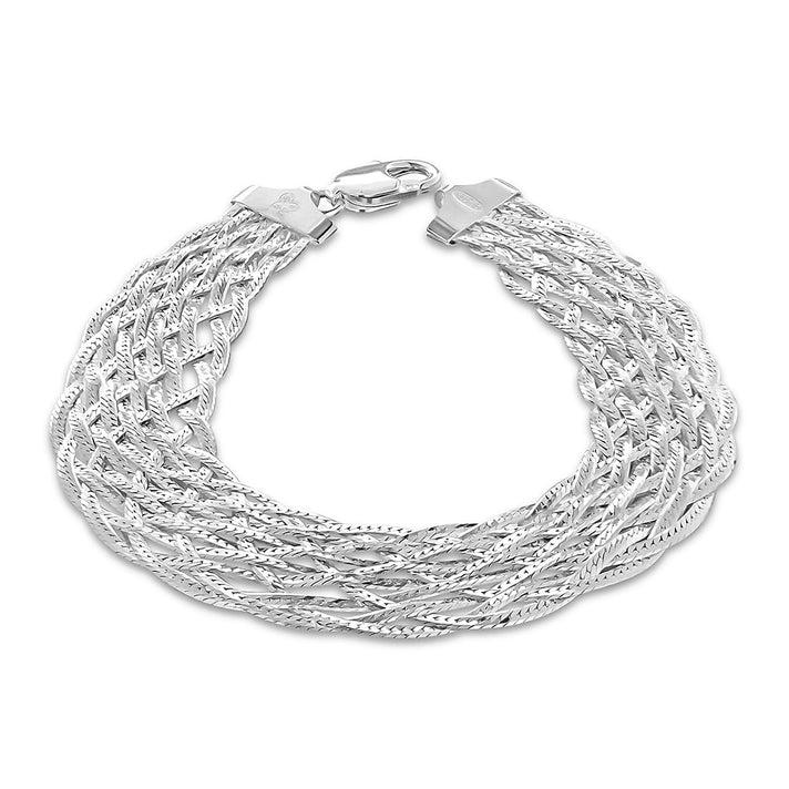 Sterling Silver Rhodium Plated Strand Plait Flat Herringbone Bracelet 7.5 Inch 8928882 1