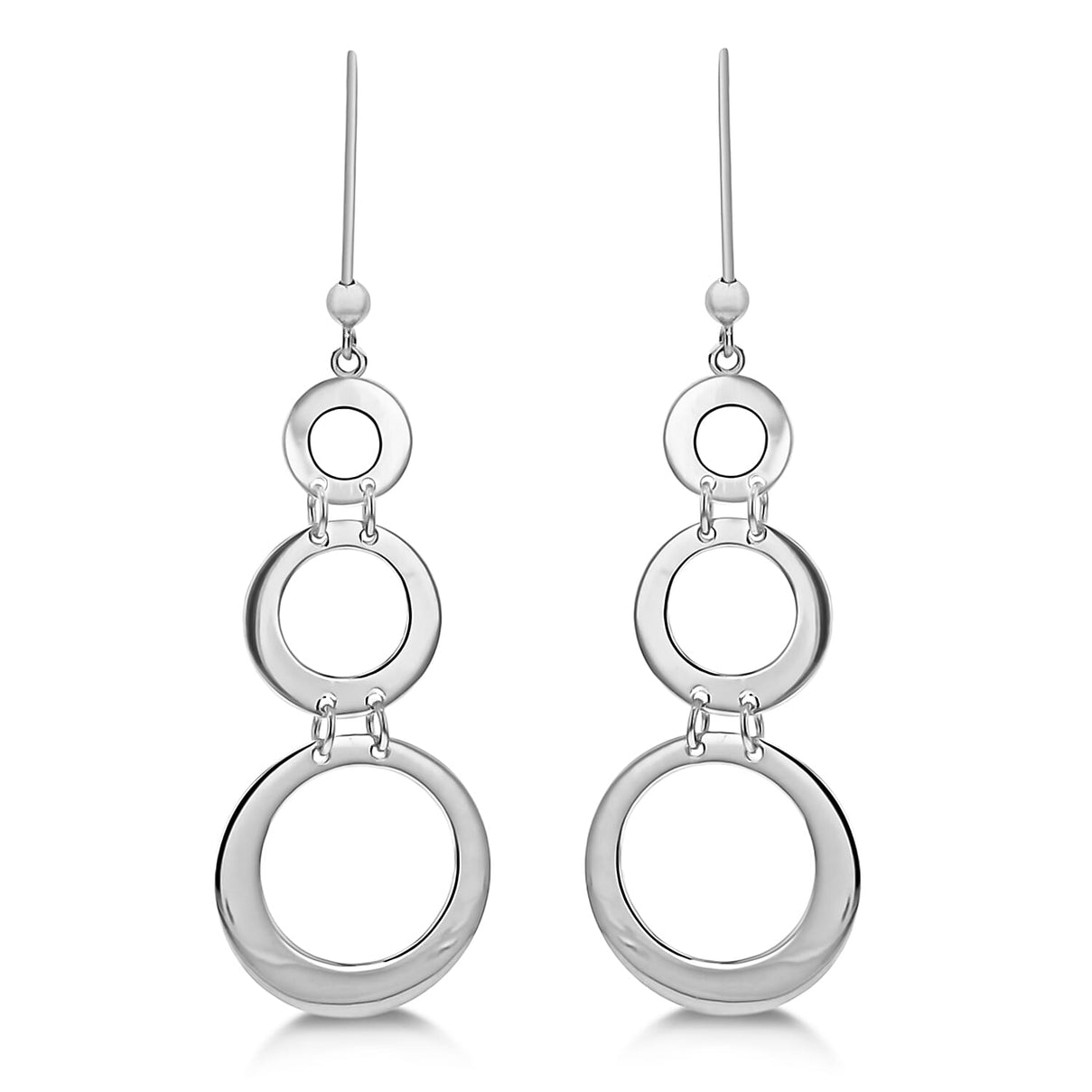 Sterling Silver Rhodium Plated Triple Cutout Circle Graduated Drop Earrings 8927595 0