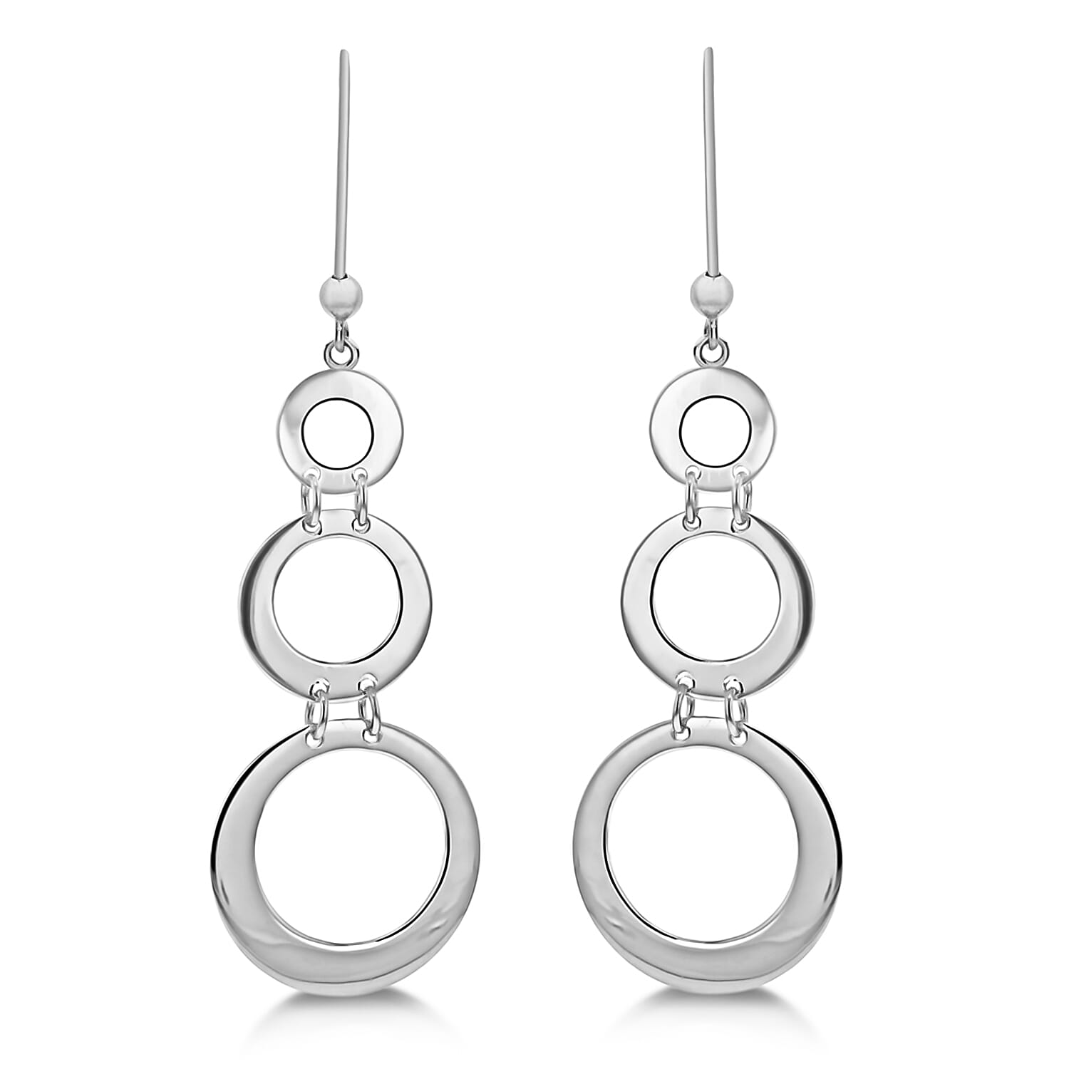 Sterling Silver Rhodium Plated Triple Cutout Circle Graduated Drop Earrings 8927595 0
