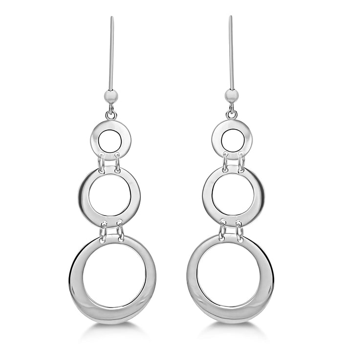 Sterling Silver Rhodium Plated Triple Cutout Circle Graduated Drop Earrings 8927595 1