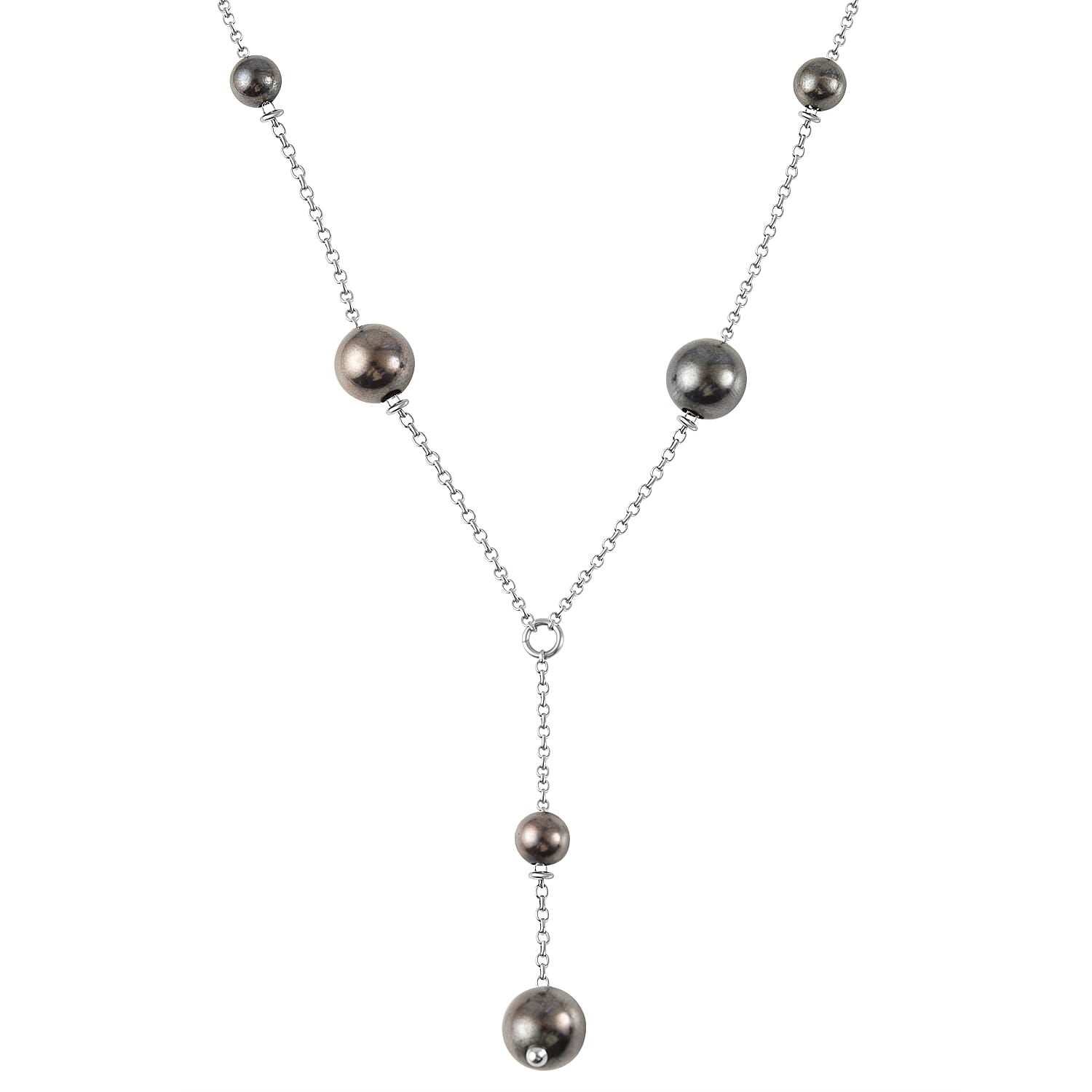 Sterling Silver Rhodium Plated and Ruthenium Bead Y Necklace 18 Inch 7317702 1