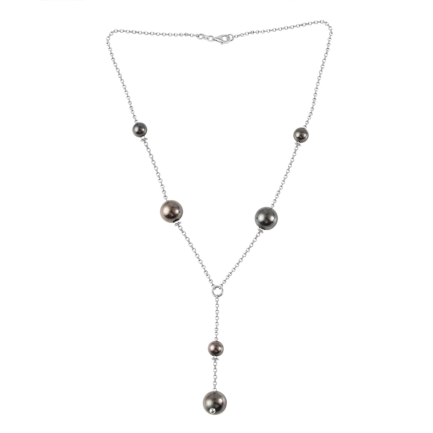 Sterling Silver Rhodium Plated and Ruthenium Bead Y Necklace 18 Inch 7317702 2