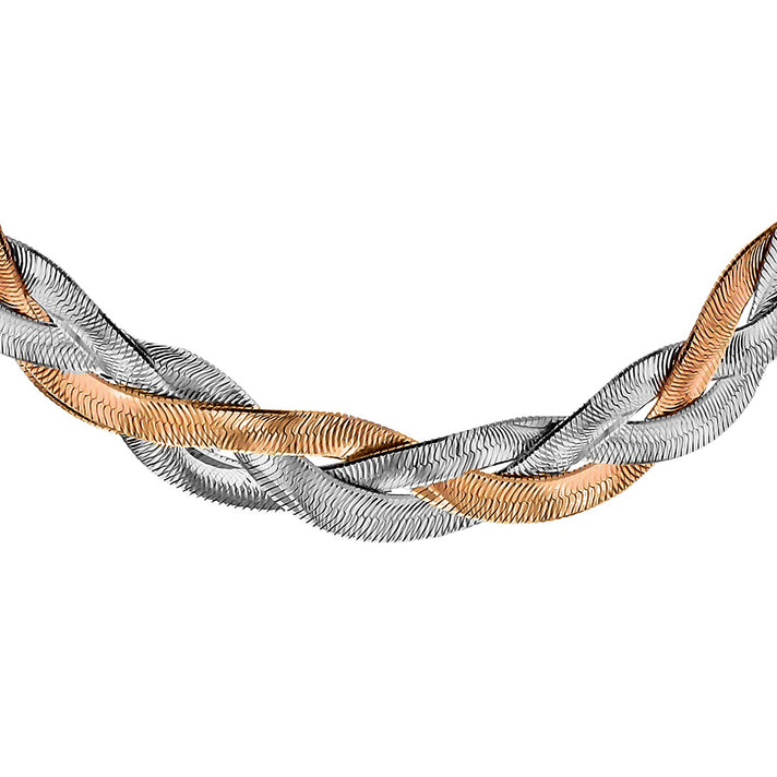 Sterling Silver Rhodium and Rose Gold Plated Herringbone Necklace 17 Inch 8928826 1