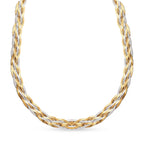 Sterling Silver Rhodium and Yellow Gold Plated Herringbone Necklace 17 Inch