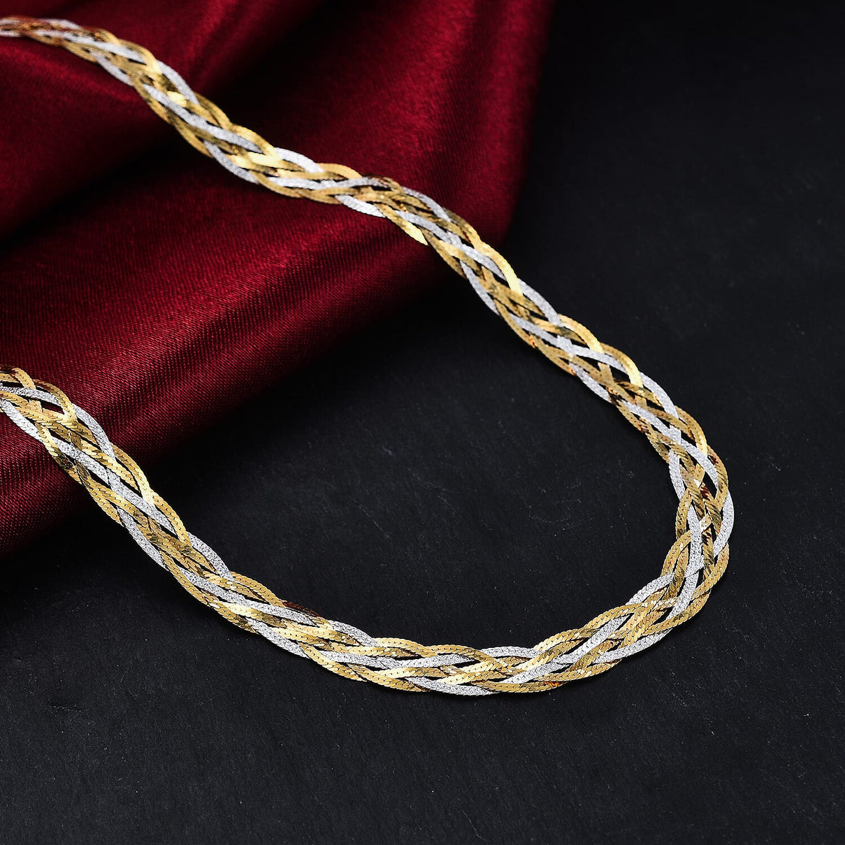 Sterling Silver Rhodium and Yellow Gold Plated Herringbone Necklace 17 Inch 8928827 1