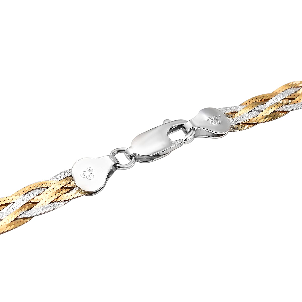Sterling Silver Rhodium and Yellow Gold Plated Herringbone Necklace 17 Inch 8928827 2