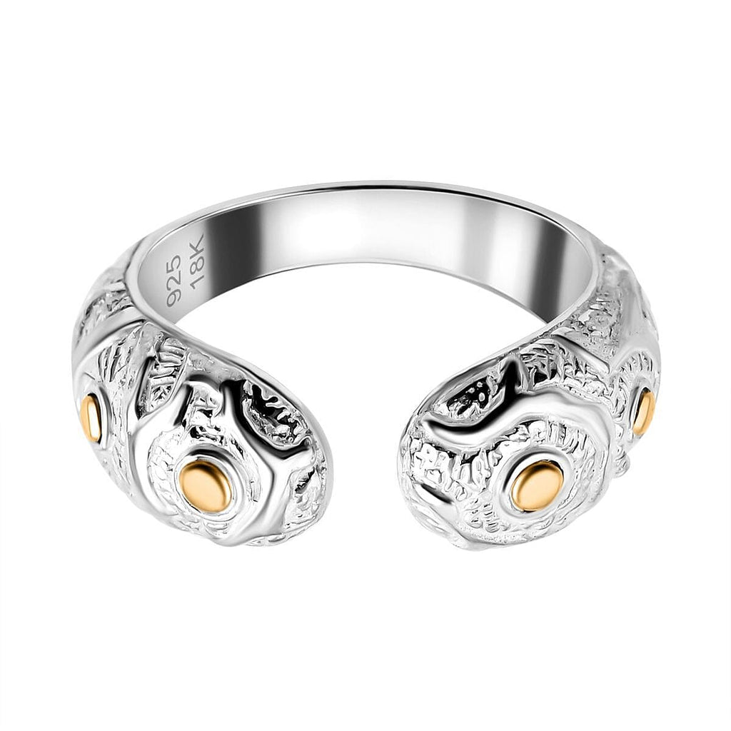 Royal Bali Collection - 18K Yellow Gold and Sterling Silver Cuff Ring, Silver Wt 6.20 GM