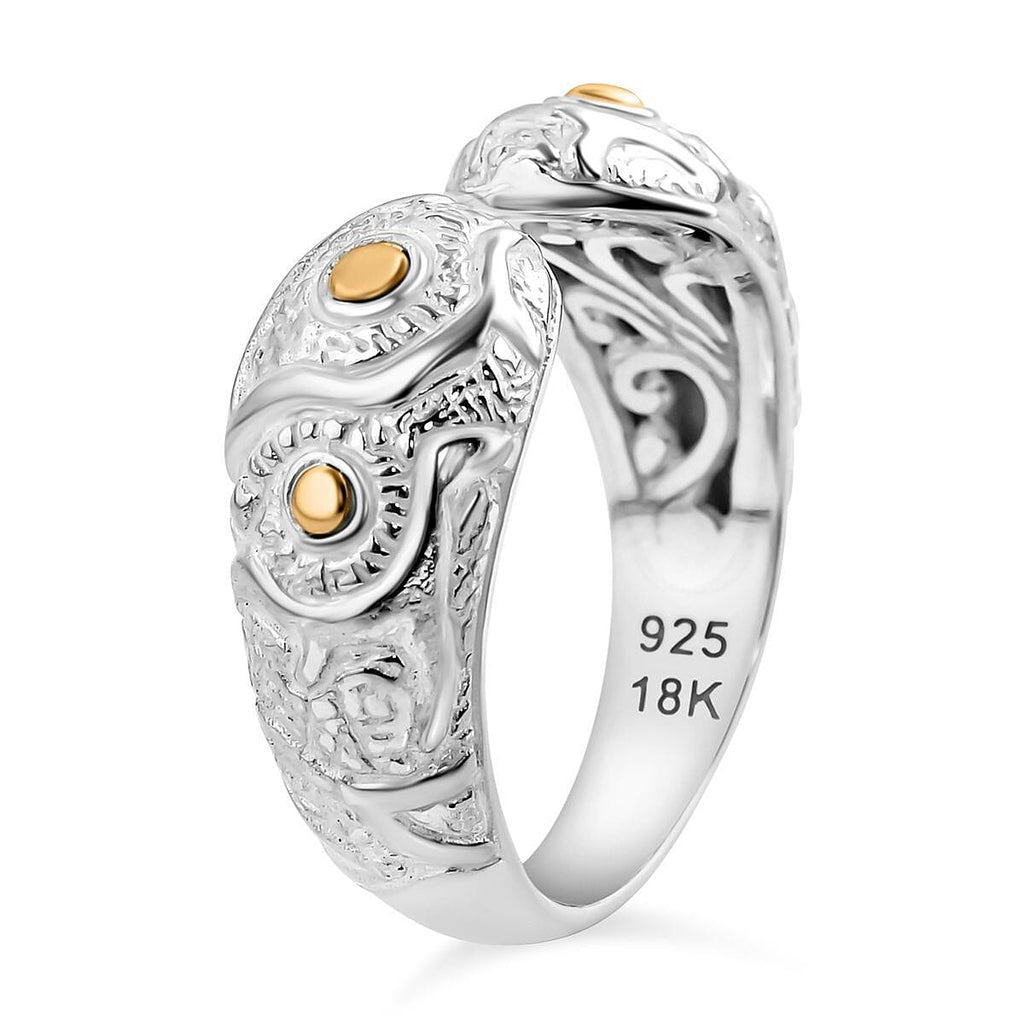 Royal Bali Collection - 18K Yellow Gold and Sterling Silver Cuff Ring, Silver Wt 6.20 GM