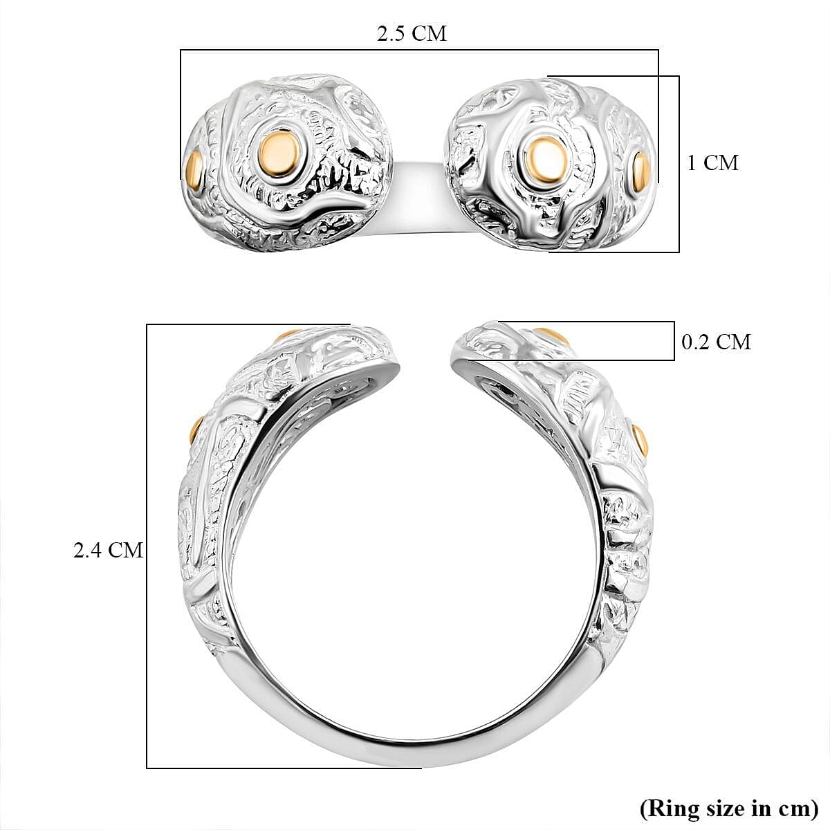 Royal Bali Collection - 14K Yellow Gold and Sterling Silver Cuff Ring, Silver Wt 6.20 GM 7654194 5