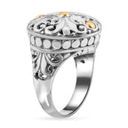 Royal Bali Iconic Collection - 18K Yellow Gold and Sterling Silver Filigree Ring, Silver Wt 8.80 GM