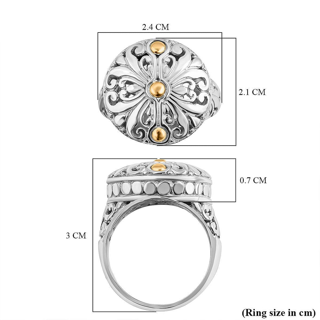 Royal Bali Iconic Collection - 18K Yellow Gold and Sterling Silver Filigree Ring, Silver Wt 8.80 GM