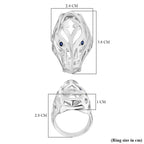 Royal Bali Collection - Dragon with Blue Sapphire Ring in Sterling Silver , Silver Wt. 10.80 Gms.