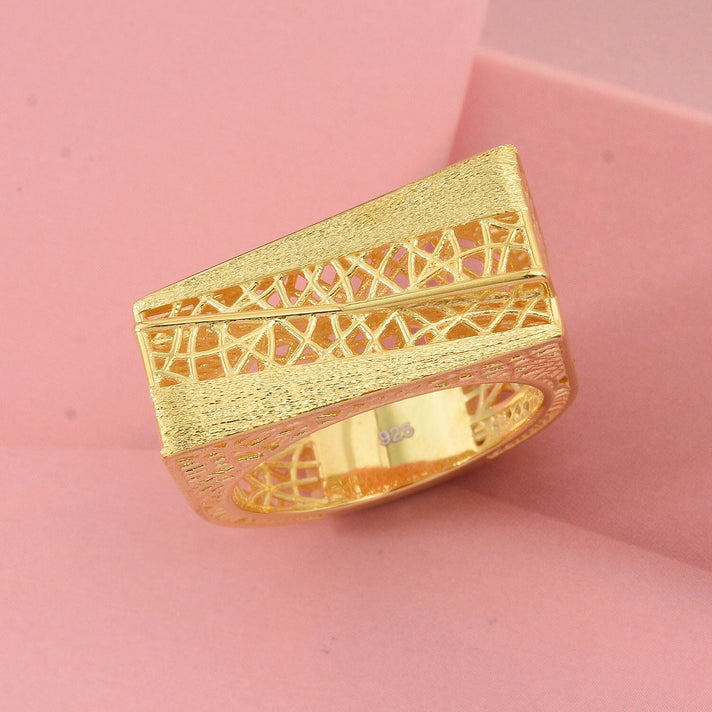 Treasure of Siam - Sterling Silver Lattice Cocktail Ring in Yellow Gold Plating 8240837 2