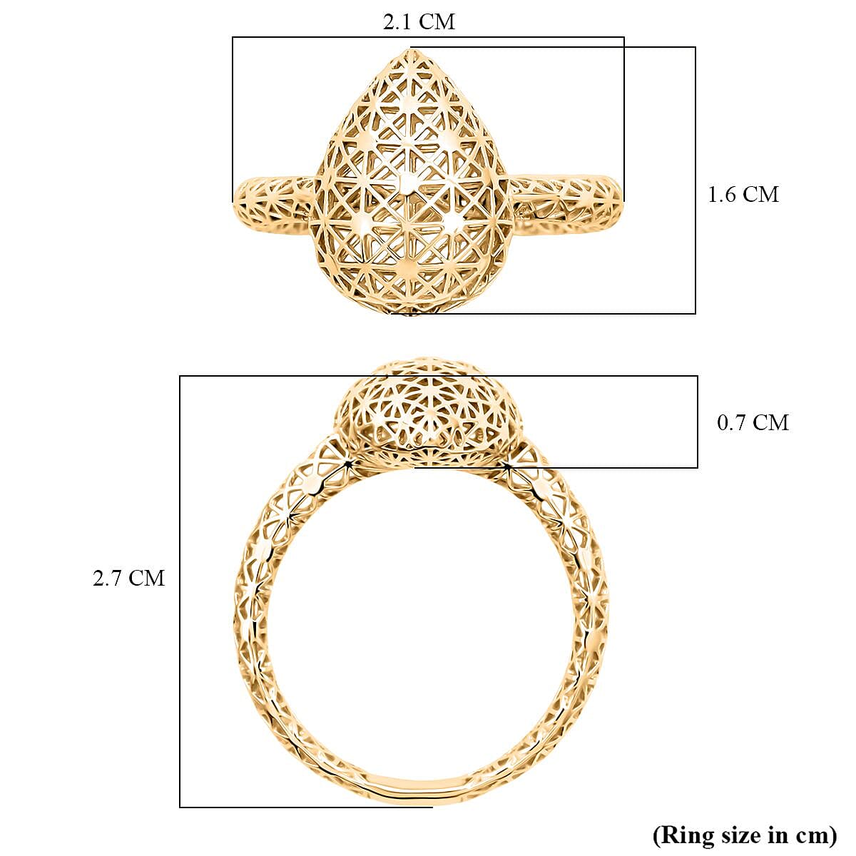 Treasure of Siam - Sterling Silver Openwork Teardrop Ring in Yellow Gold Plating 8239750 5