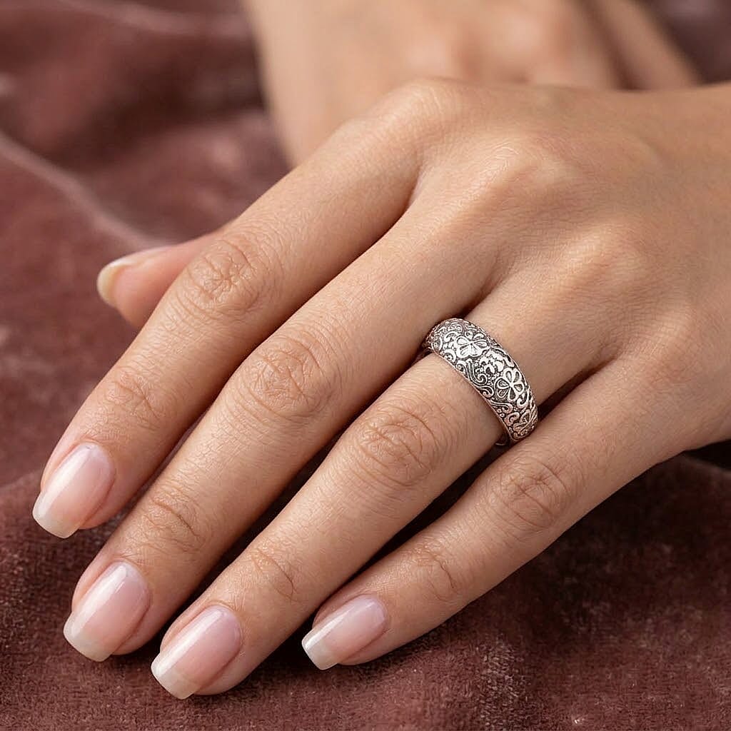Floral Engraved Band Ring in Sterling Silver 8514137 2