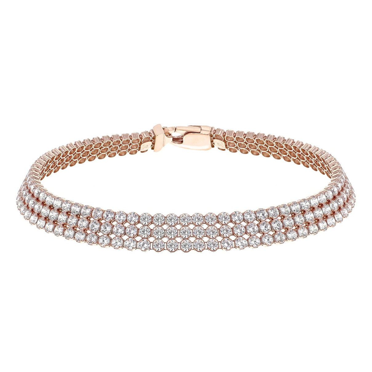 Sterling Silver Rose Gold Plated 3-Row CZ Bracelet 7.5 Inch 8928892 0
