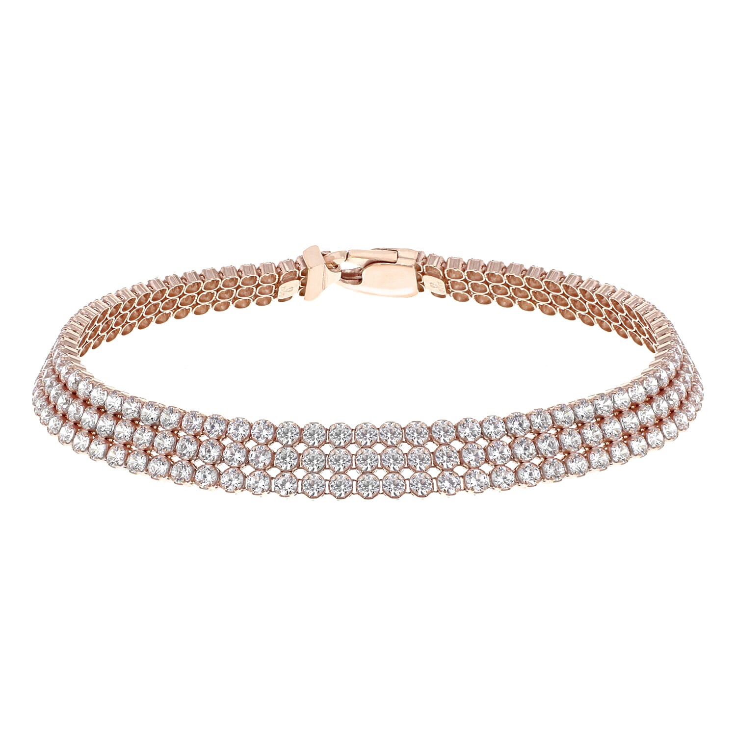 Sterling Silver Rose Gold Plated 3-Row CZ Bracelet 7.5 Inch 8928892 0