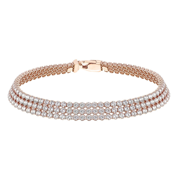 Sterling Silver Rose Gold Plated 3-Row CZ Bracelet 7.5 Inch 8928892 1