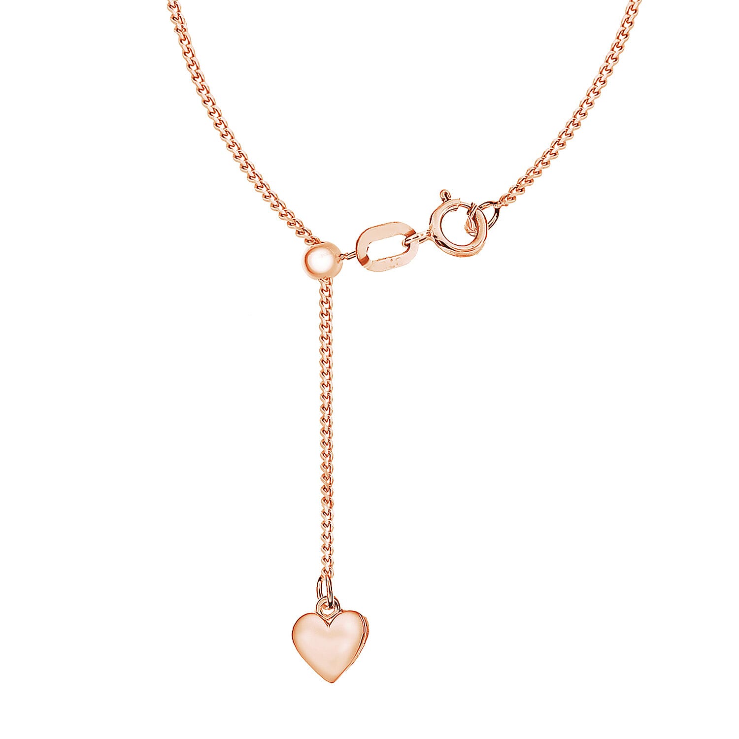 Sterling Silver Rose Gold Plated Adjustable Heart Slider 35 PG Curb Chain 18 Inch 7620557 6