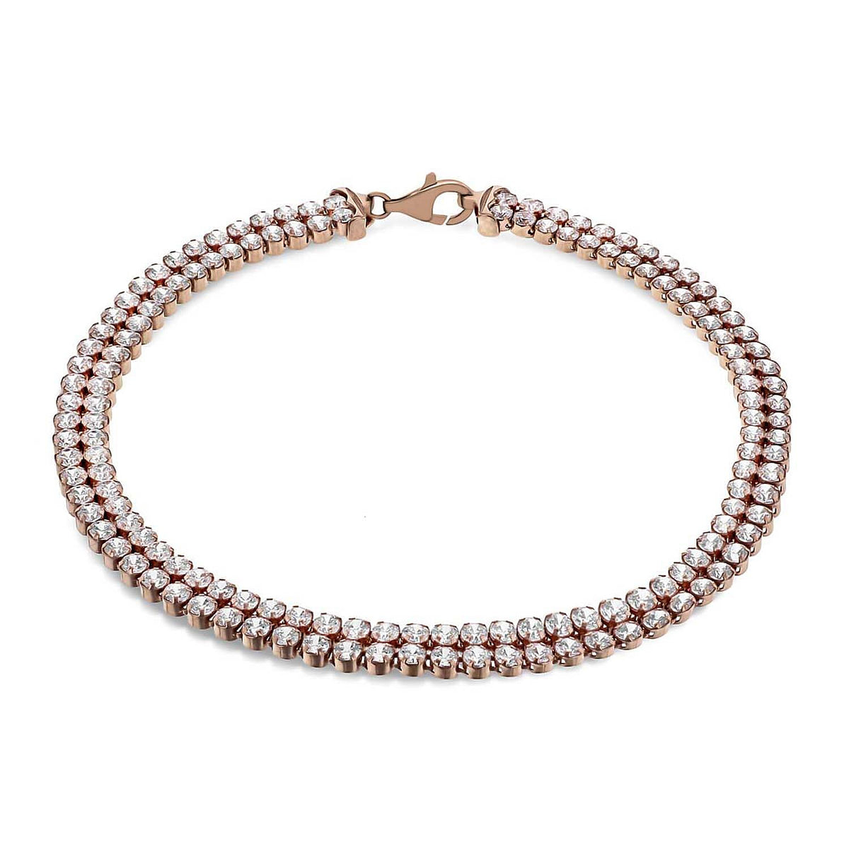 Sterling Silver Rose Gold Plated Double Row CZ Tennis Bracelet 7.5 Inch 8928891 0