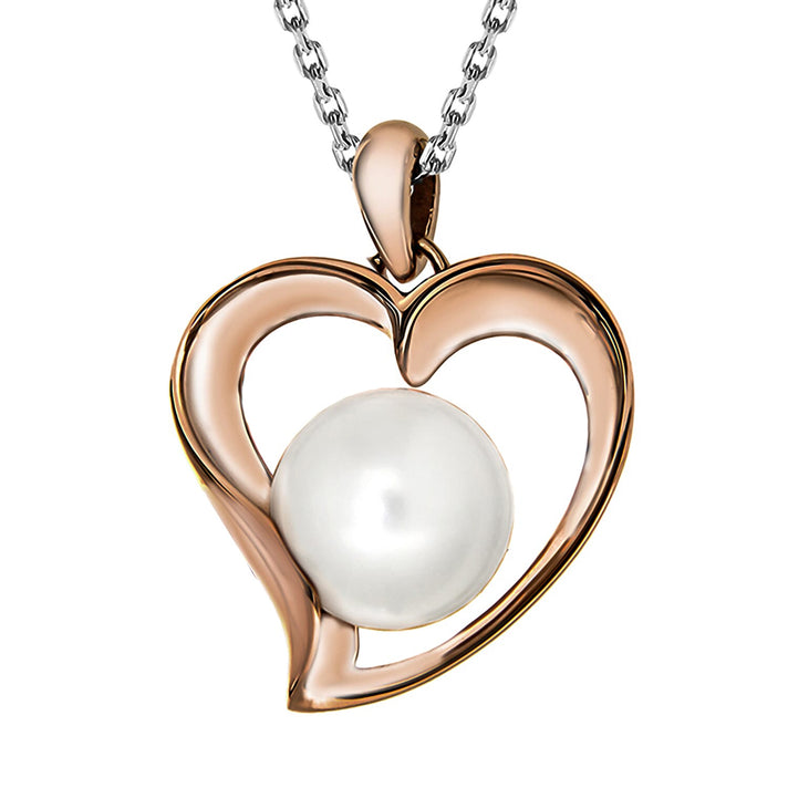 Sterling Silver Rose Gold Plated Heart with Freshwater Pearl Pendant on Adjustable Chain Necklace 18 Inch 8928811 1