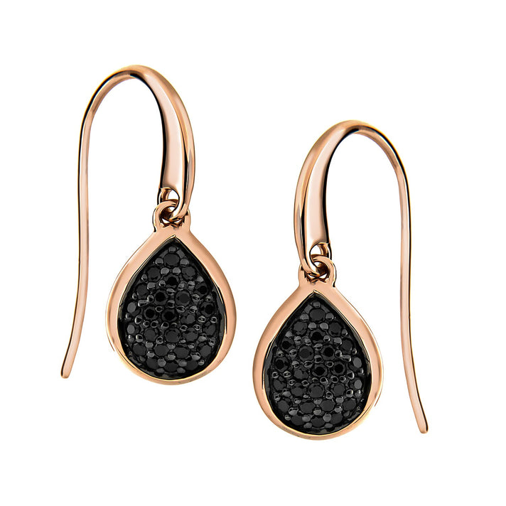 Sterling Silver Rose Gold Plated Pave Set Black CZ 9mm x 25mm Teardrop Earrings 8927635 1
