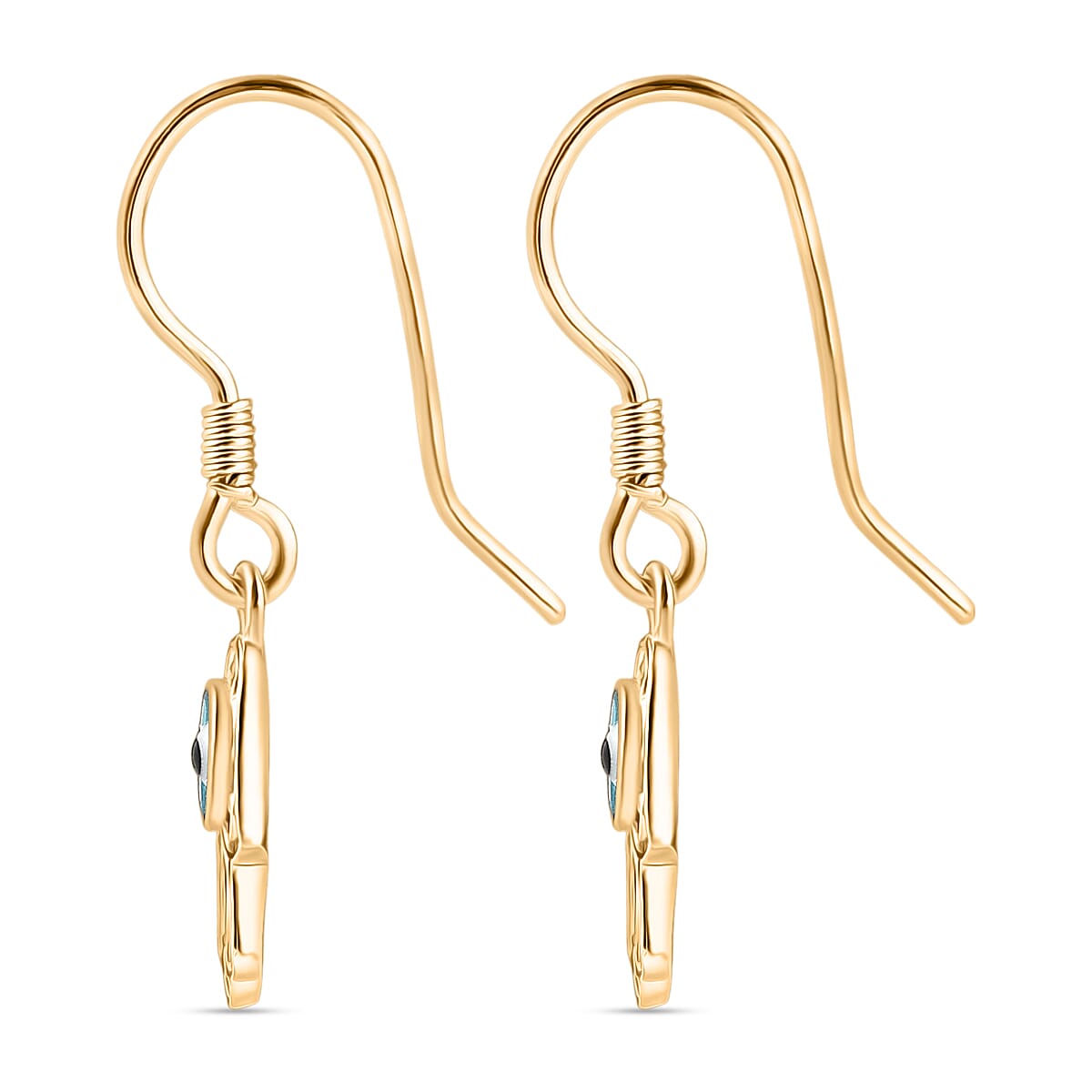 Hamsa Hand Evil Eye Drop Earring with J Hook in Yellow Gold Plated Sterling Silver 8276426 4