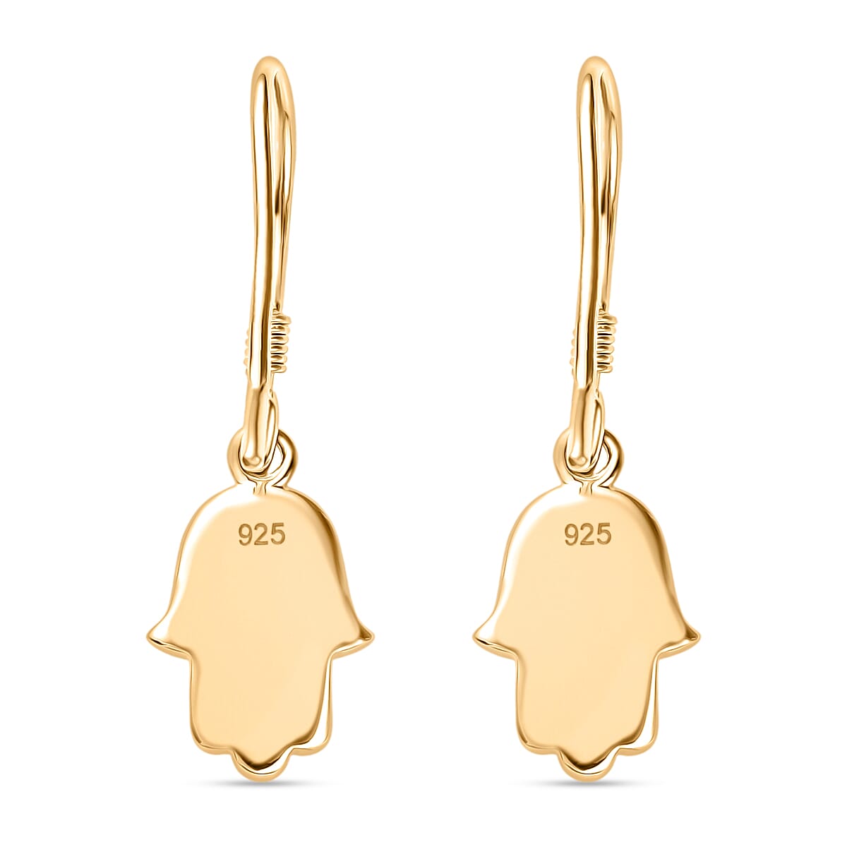 Hamsa Hand Evil Eye Drop Earring with J Hook in Yellow Gold Plated Sterling Silver 8276426 5