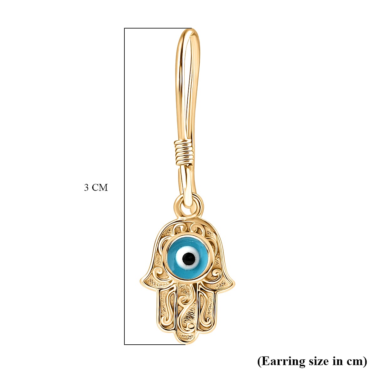 Hamsa Hand Evil Eye Drop Earring with J Hook in Yellow Gold Plated Sterling Silver 8276426 6