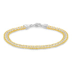 Sterling Silver 2 Tone Square CZ and Ball Chain Bracelet 7.5 Inch