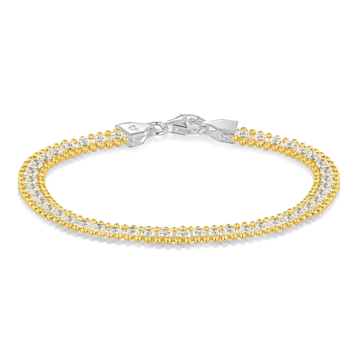 Sterling Silver 2 Tone Square CZ and Ball Chain Bracelet 7.5 Inch 8927802 0