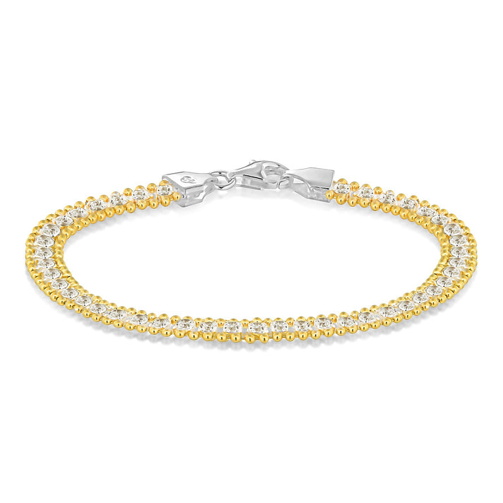 Sterling Silver 2 Tone Square CZ and Ball Chain Bracelet 7.5 Inch 8927802 1