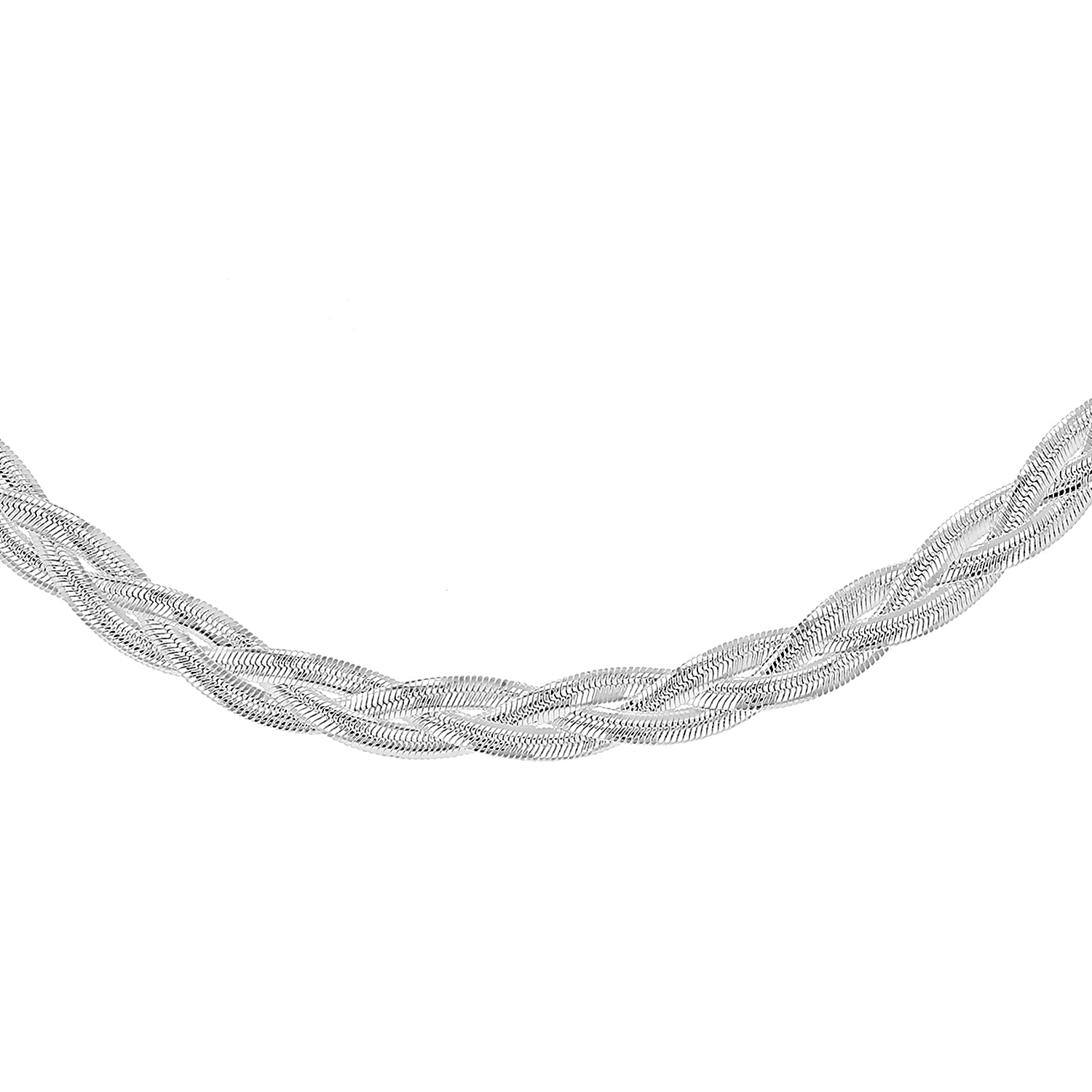Sterling Silver Twined Flexible Herringbone Necklace 17 Inch 7316338 1