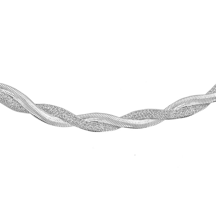 Sterling Silver Twined Flexible Herringbone and Frosty Necklace 17 Inch 7316342 1