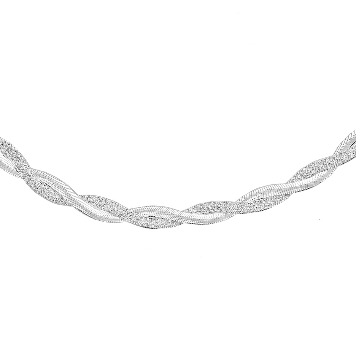 Sterling Silver Twined Flexible Herringbone and Frosty Necklace 17 Inch 7316342 1